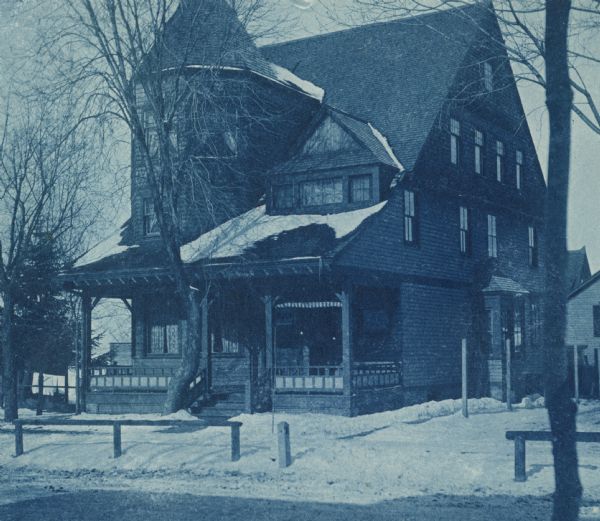 Cyanotype view of 630 Langdon Street, built in 1890 for E.T. Owne.  From 1894 to 1899 it was used as the Kappa Alpha Theta sorority house.  It was demolished in 1969 to enable construction of the Roundhouse Apartments, 626 Langdon Street.