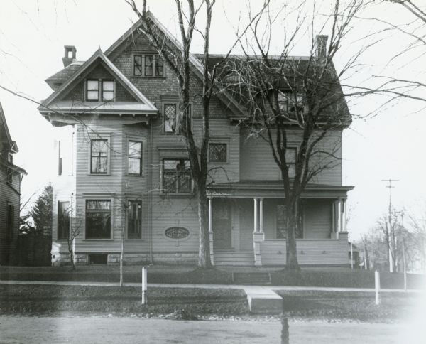 The Charles N. Brown residence, 271 Langdon Street, erected in 1886 and demolished in 1929. Brown was an attorney who served as court commissioner, and was also president of the Dane County Abstract Association. The house was sold in 1913-1914 to the Phi Alpha Delta chapter, who used it as a fraternity house.