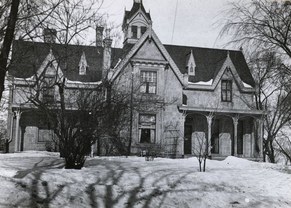 The Leitch-Hobson house, 752 East Gorham Street, in the English Gothic revival style.  Mayor Leitch, the first owner, was the son of an Edinburgh, Scotland manufacturer, and came from New York to Madison in 1858.  The house resembles the Pickering house in Salem, Massachusetts, and cost $14,000.  It was owned in 1957 by Professor Asher Hobson.  The architect and workmen were from New York.