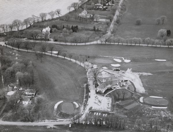 An air view of the Maple Bluff Country Club.  In the upper lefthand corner is the Rennebohm residence.