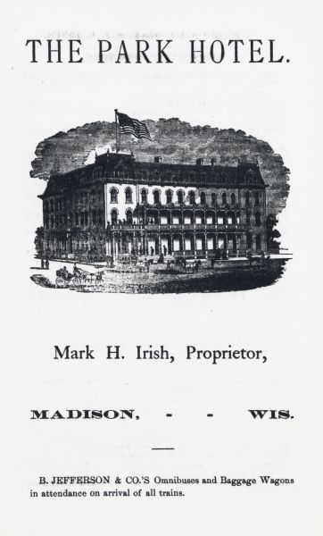 Park Hotel, from the 1873 Madison City Directory.