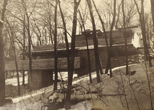 John C. Pew home, at 3650 Lake Mendota Drive, Shorewood Hills. This home was designed by architect Frank Lloyd Wright. Construction began in 1939, and by 1940 the home was complete.