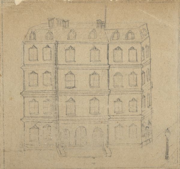A drawing of the old Post Office on the corner of Wisconsin Avenue and Mifflin Street.