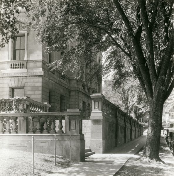 View of the State Historical Society as seen from the sidewalk along Langdon Street looking towards Science Hall on Park Street.