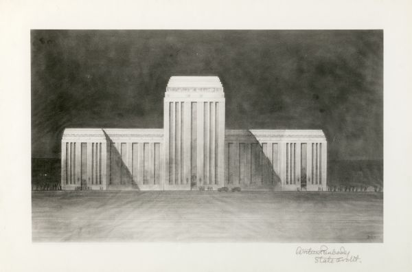 The state architect, Arthur Peabody's drawing of the proposed building plans of a State Office Building.