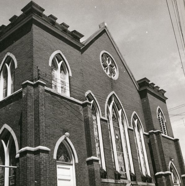 An exterior view of the Trinity Lutheran Church, 1816 Winnebago Street. The church was raised in 1958 to make way for a parking lot.