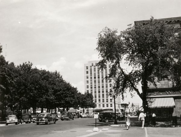 View from the corner of Main and Monona Streets looking east toward the Tenney Building.