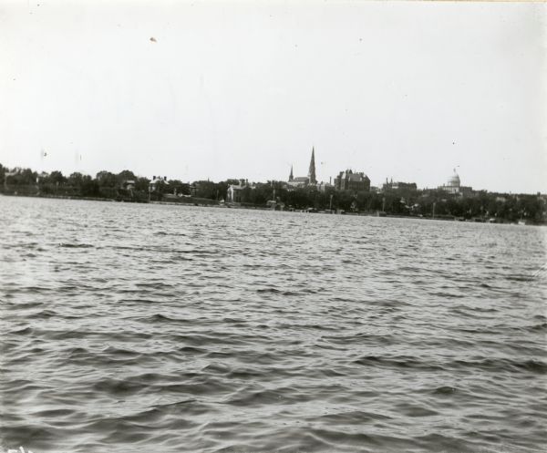 View looking towards the Wisconsin State Capitol and downtown Madison from across Lake Monona.
