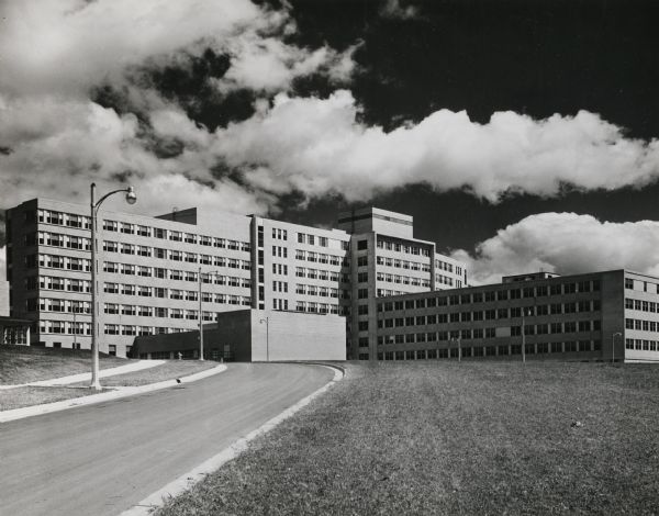 An exterior view of the Veterans' Administration Hospital, which was completed in 1951 and located at 2500 Overlook Terrace.