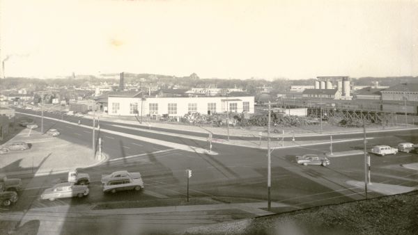 Elevated view of the West Washington Avenue and Regent Street intersection, looking northwest.