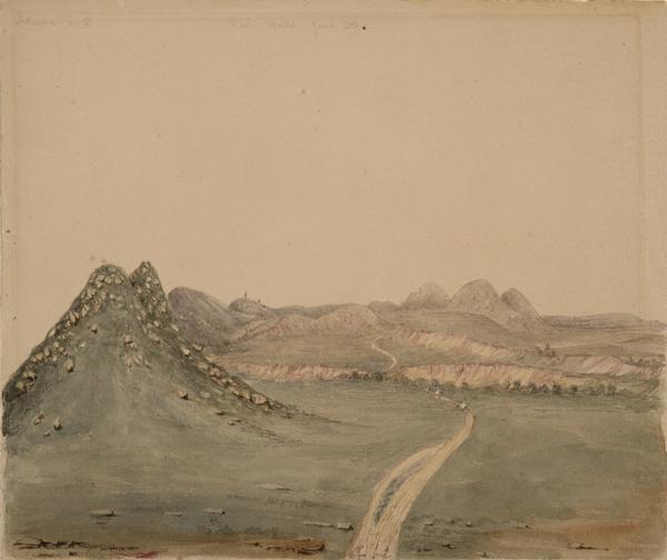 The Red Hills sketched by Wilkins on his 151-day journey from Missouri to California on the Overland Trail (also known as the Oregon Trail).