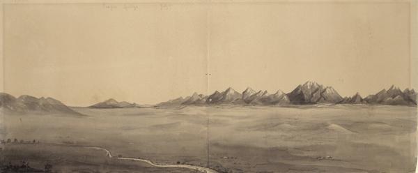 Pacific Springs, Wyoming; sketched by Wilkins on his 151-day journey from Missouri to California on the Overland Trail (also known as the Oregon Trail). Wilkins writes in his diary: "Encamped at the Pacific Springs, about 4 miles beyond [South Pass]. Grass nearly all eaten off."