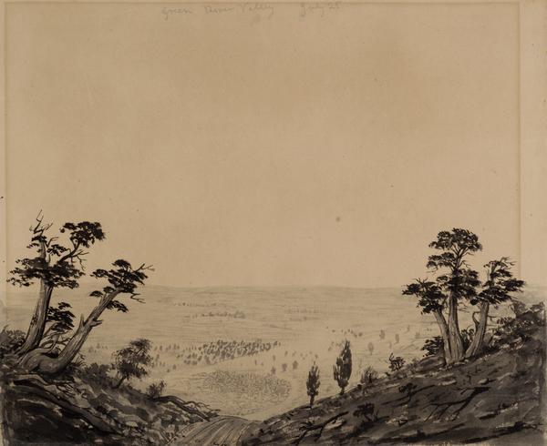 Green River Valley in Wyoming; sketched by Wilkins on his 151-day journey from Missouri to California on the Overland Trail (also known as the Oregon Trail).