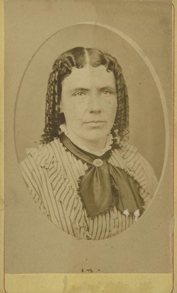 Carte-de-visite portrait of Mrs. Geogre Spaulding of Brodhead, Wisconsin.