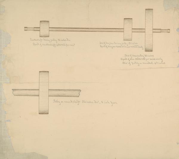 A sketch of pulleys on crankshafts.