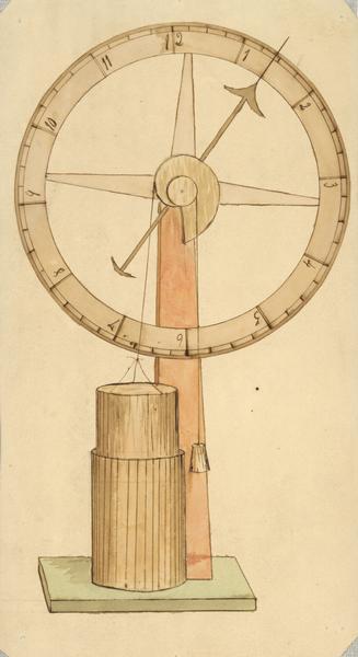 Watercolor illustration of a clock.