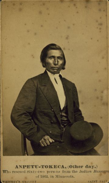 Anpetu-tokeca (Other Day), of the Sioux tribe, who rescued 62 people in the Massacre of 1862 in Minnesota.