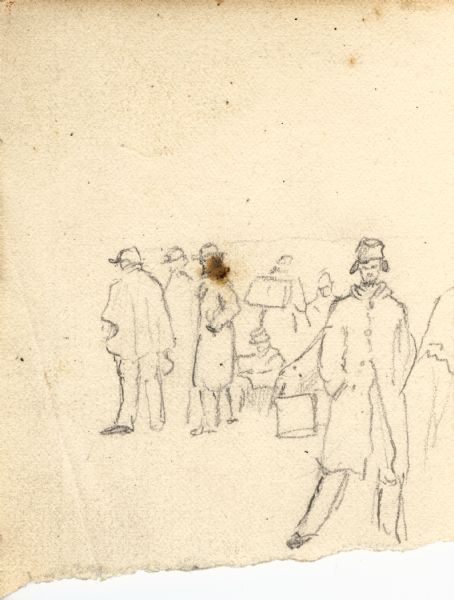A small, preliminary sketch of a gathering of people.