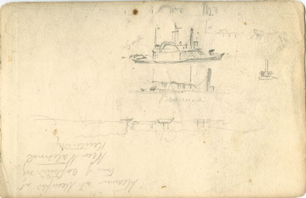 "Steamers at Memphis at time of capturing New National, Kentucky." Preliminary sketches.