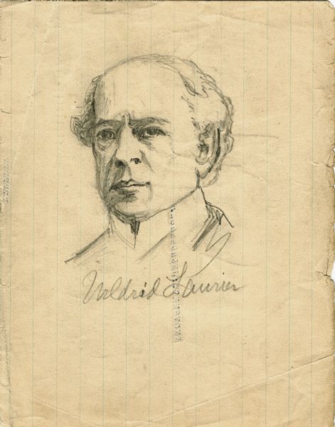 Portrait sketch of Wilfrid Laurier. Laurier was Canada's first French-Canadian prime minister. His time in office was from 1896-1911, a critical time in the development of Canada as a country.
