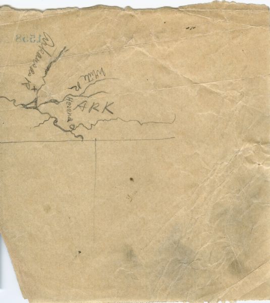A simple sketch of a section of Arkansas, showing the Arkansas River, White River and Helena, Arkansas.