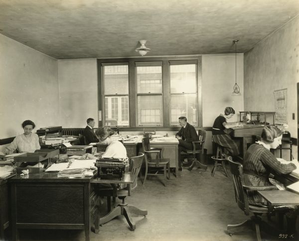 Office workers - Mr. Hagaman and Mr. Heinricks - in the General Office at the Winther Motor and Truck Company.
