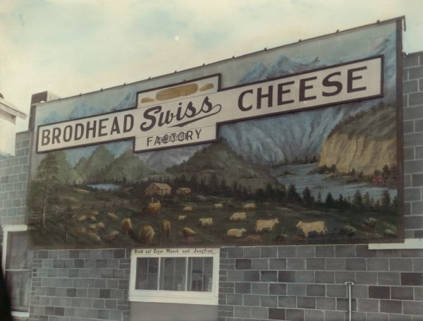 The Engebretson Mural on the side of the Brodhead cheese factory.