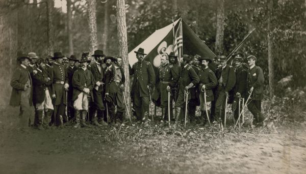 General Winfield Scott Hancock and a large number of his staff officers.