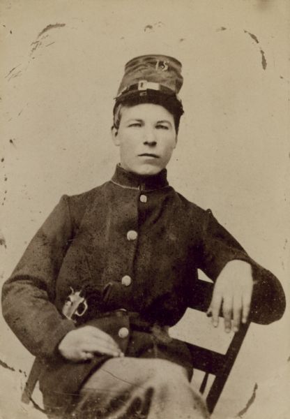 Three-quarter length seated portrait of Martin Norda of the 15th Wisconsin Regiment.