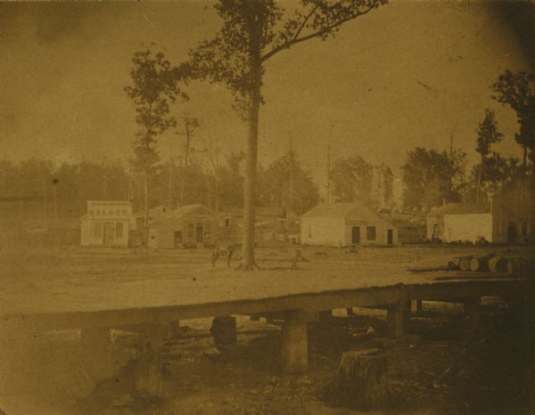 An unidentified Civil War camp scene with raised rails.