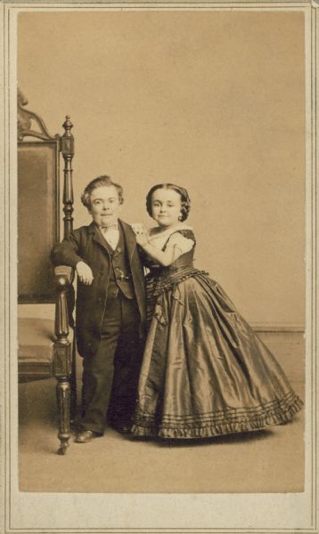 A carte-de-visite of "General Tom Thumb" (Charles Stratton) and his wife Lavinia Warren, the "Little Queen of Beauty".