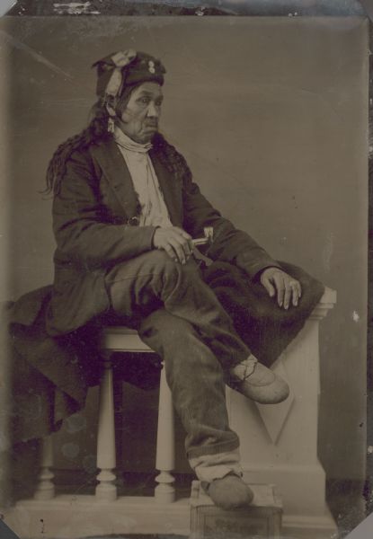 Tintype (ferrotype) portrait of Shadomo, or Dirty Pelican, a Chippewa (Ojibwa) from the Odanah Reservation near Ashland.