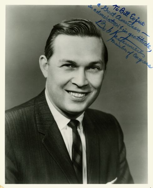 Robert Kastenmeier, U.S. Congressman.  Text on image reads, "To Bill Evjue a Great American-in admiration & in gratitude,  Bob Kastermeier member of Congress".