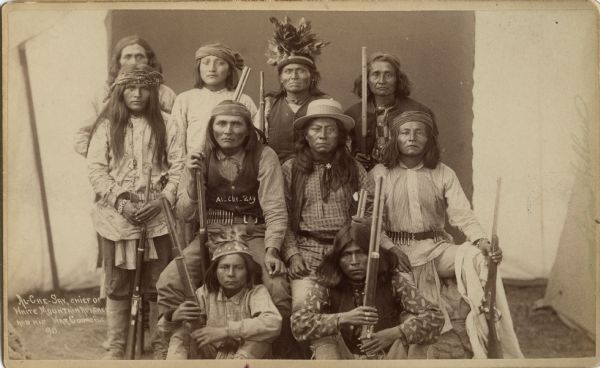Al-che-say, chief of the White Mountain Apache, and his war council.