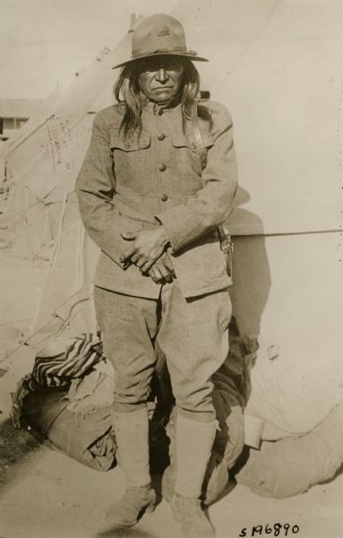 Es-ki-ben-de, an Indian scout for the Expeditionary Forces hunting Geronimo. He was the only Indian soldier willing to give up wearing his feathers on his hat.