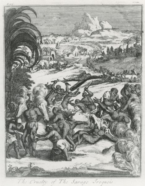 Illustration from Hennepin's "A New Discovery of a Vast Country in America".  The illustration is titled "The Cruelty of The Savage Iroquois".