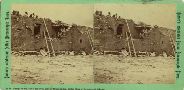 Stereograph of Shee-pa-le-wee, one of the seven Aztec or Moquis Indians, Pablas Cities of the deserts of Arizona.
