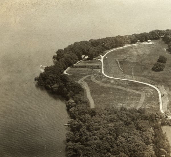 An aerial view of second point on Lake Mendota.