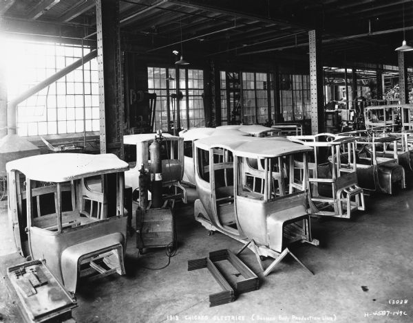 Interior of the Milwaukee factor of the W.S. Seaman Company, a manufacturer of bodies for various automobile companies.  In 1919 Nash Motors purchased a half interest in the company; later Seaman's became a wholly owned Nash subsidiary.