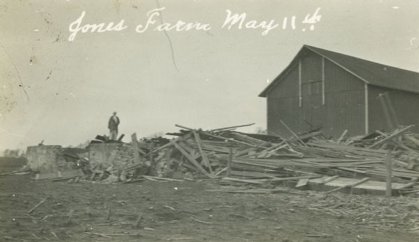 The ruins of the Jones farm after a tornado came through Oregon, Wisconsin.