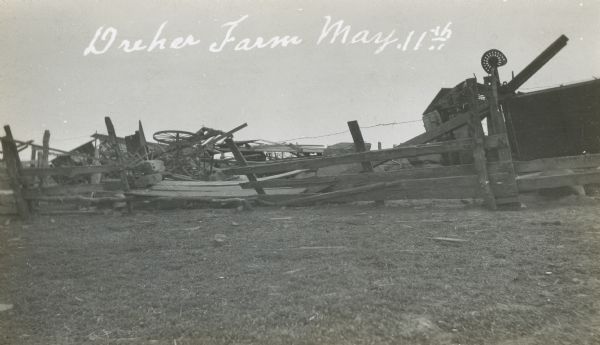 The ruins of the Dreher farm after it was hit by a tornado.