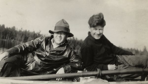 Robert M., Jr., and Philip Fox La Follette on a fishing trip in northern Wisconsin.