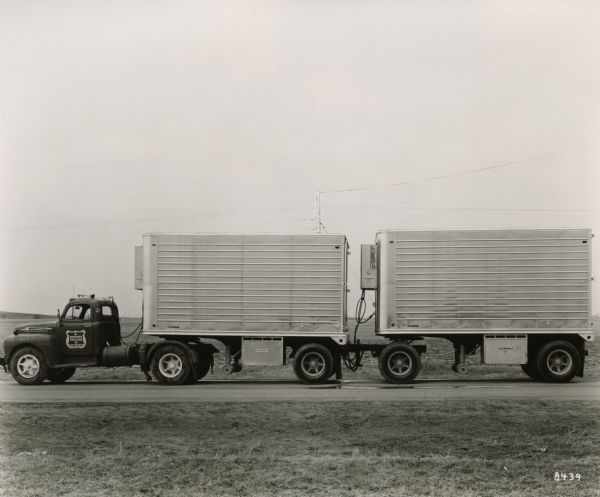 Twin refrigerated trailers, "coldmobiles," manufactured by the Highway Trailer Co. of Edgerton.