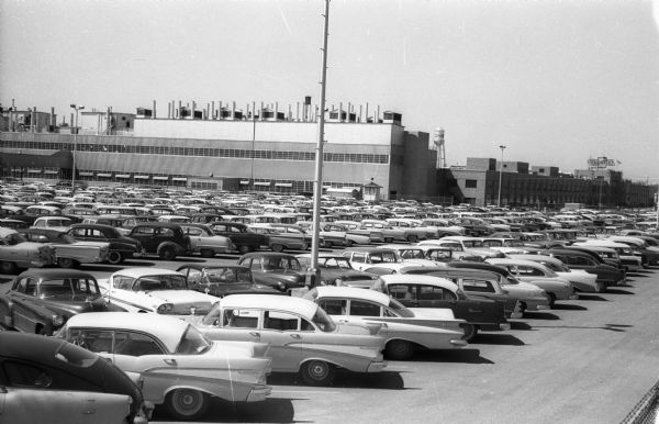 Parking lot at the General Motors plant.