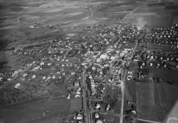 Aerial view of Mount Horeb, including the central business district.