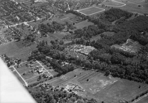 Aerial view of Hoyt Park including the surrounding neighborhoods. Resurrection Cemetery can be seen at the upper right of the image.