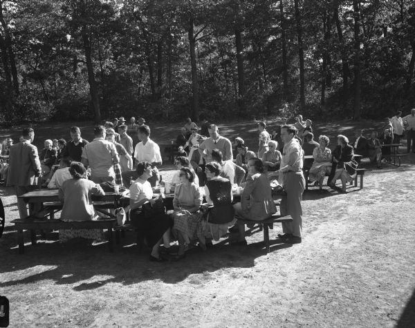 A group of Republicans attending a picnic in Hoyt Park sponsored by the Dane County GOP, the Young Republicans and the Dane County Women's Republican Club.
