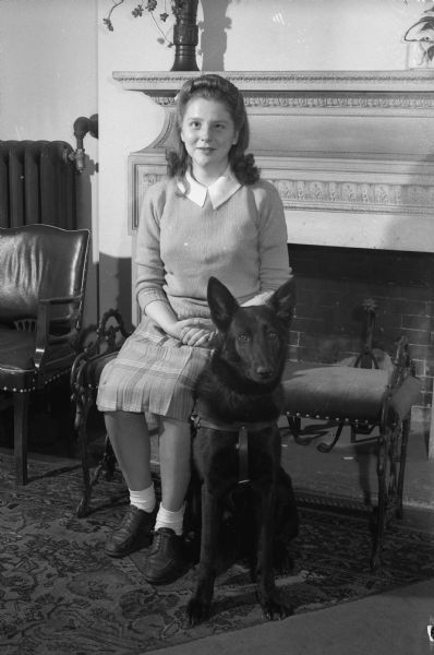 Jeanne De Barr with her seeing eye dog, Nellie.