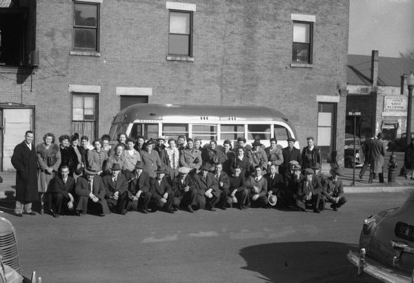 Group of 67 people from Viola, Wisconsin, who came by bus to donate blood to the American Red Cross Blood Bank.