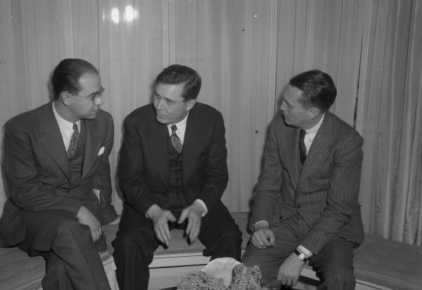 Wendell Willkie interviewed by John W. Wyngaard, manager, Madison News Bureau, and Marquis Childs, whose nationally-syndicated column appears in the "Wisconsin State Journal".